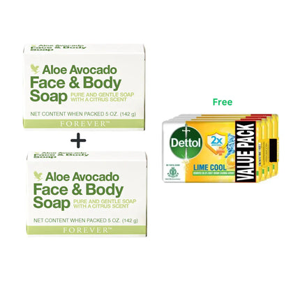 FOREVER ALOE AVOCADO FACE AND BODY SOAP (150G) WITH 4 X DETTOL SOAP FREE
