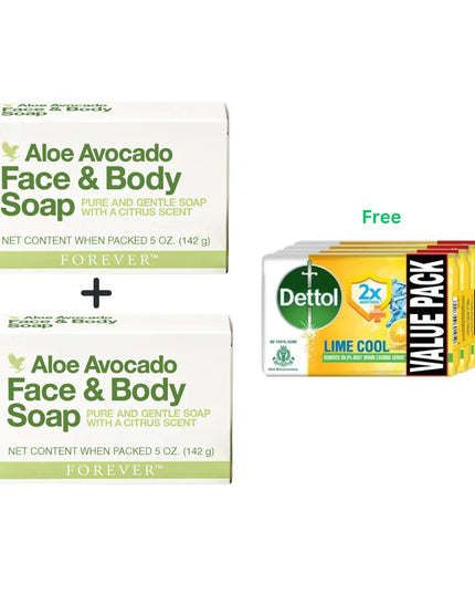 FOREVER ALOE AVOCADO FACE AND BODY SOAP (150G) WITH 4 X DETTOL SOAP FREE