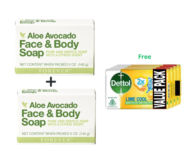 FOREVER ALOE AVOCADO FACE AND BODY SOAP (150G) WITH 4 X DETTOL SOAP FREE
